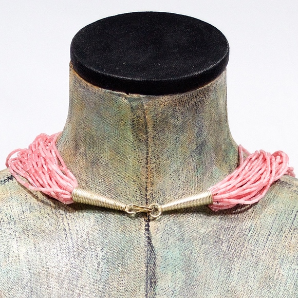 VTG 70's Pale Pink Multi Strand Beaded Necklace - Picture 3 of 4